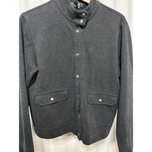 Lauren Ralph Lauren Women's LG Gray Cotton/Poly Knit Jacket Snap Front Pockets - Picture 1 of 7